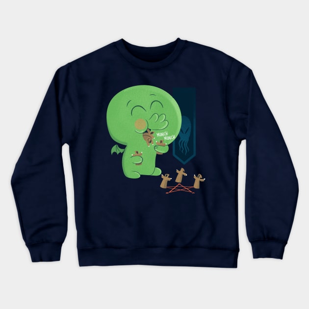 Cutethulhu Likes To Necronomnomnom Crewneck Sweatshirt by Queenmob